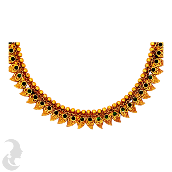 Short Necklace- Mango Design- Green Color Stones- Studs, Product Code: V-1110 - Image 2