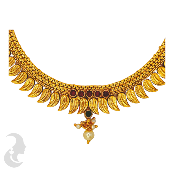 Gold Mango Necklace - Red & Green Color Stone-Studs, Product Code: V-1015 - Image 2