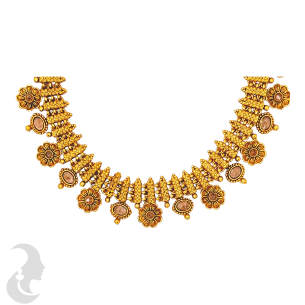 Short Necklace- Unique Flower Design- Stud With, Product Code: V-1113 - Image 2