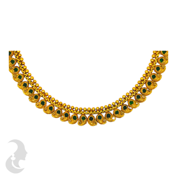 Short Necklace- Mango Design- Green Color Stones- Mango Design Studs, Product Code: V-1114 - Image 2