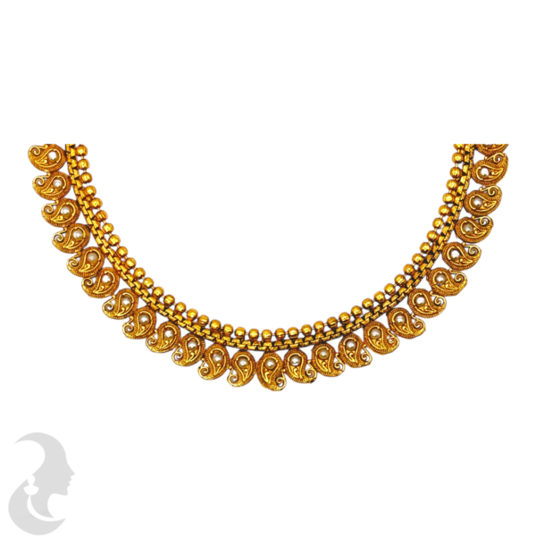 Short Necklace- Mango Design- White Stones- Mango Design Studs, Product Code: V-1115 - Image 2