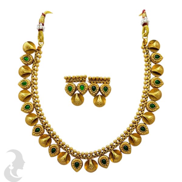 Short Necklace- Variety Design- Green Color Stones- Studs, Product Code: V-1117