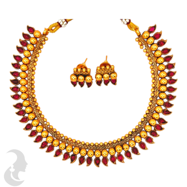 Short Necklace- Mango Design- Ruby Color Stone, Product Code: V-1120