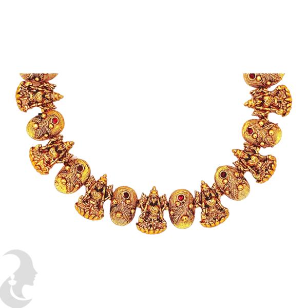 Short Necklace- 9 Lakshmi Design - Ruby Color Stones- Lakshmi Studs, Product Code: V-1121 - Image 2