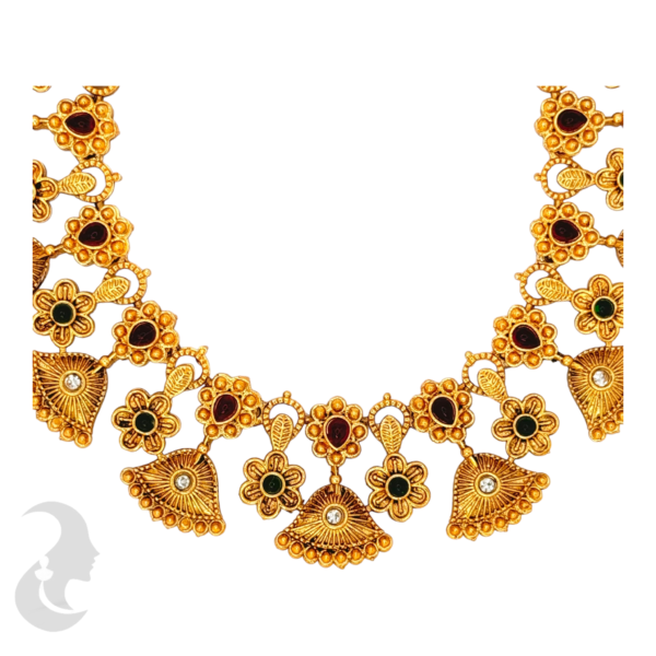 Gold Necklace - Ruby & Green Color Stone- Studs, Product Code: V-1016 - Image 2