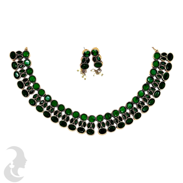 Choker- Green Color Stones- Studs, Product Code: V-1123