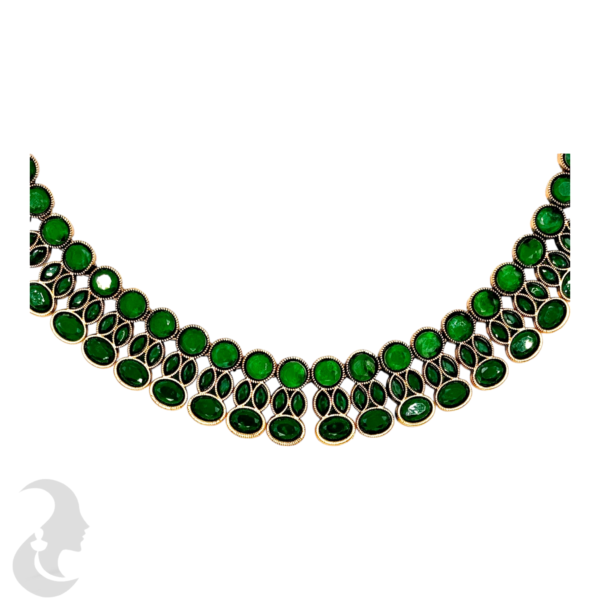 Choker- Green Color Stones- Studs, Product Code: V-1123 - Image 2