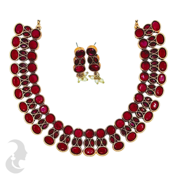 Choker- Red Stones- Studs , Product Code: V-1124