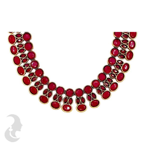 Choker- Red Stones- Studs , Product Code: V-1124 - Image 2