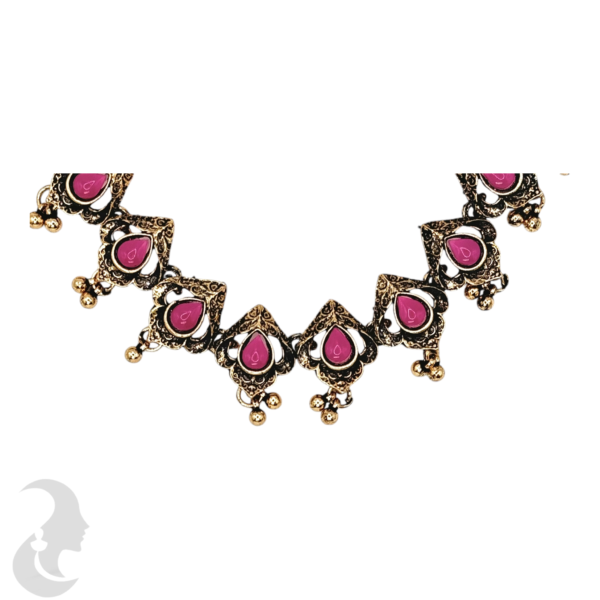 Necklace- Pink Stones- Metal Hangings- Studs, Product Code: V-1125 - Image 2