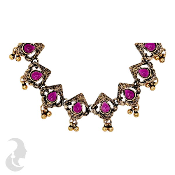 Necklace- Purple Stones- Metal Hangings- Studs, Product Code: V-1127 - Image 2