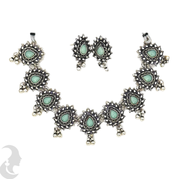 Necklace- Mint Stones- Metal Hangings- Studs, Product Code: V-1128