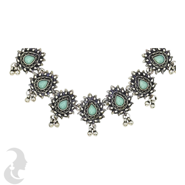 Necklace- Mint Stones- Metal Hangings- Studs, Product Code: V-1128 - Image 2