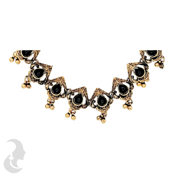 Necklace- Black Stones- Metal Hangings- Studs, Product Code: V-1129 - Image 2