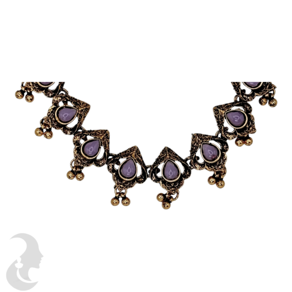 Necklace- Light Purple Stones- Metal Hangings- Studs, Product Code: V-1130 - Image 2