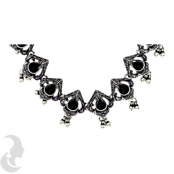 Necklace- Black Stones- Metal Hangings- Studs, Product Code: V-1132 - Image 2