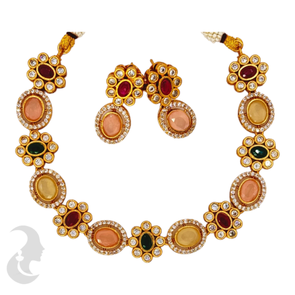 AD Necklace - Multi Color Stones -Studs, Product Code: V-1017