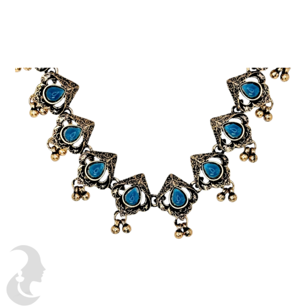 Necklace- Blue Stones- Metal Hangings- Studs, Product Code: V-1133 - Image 2