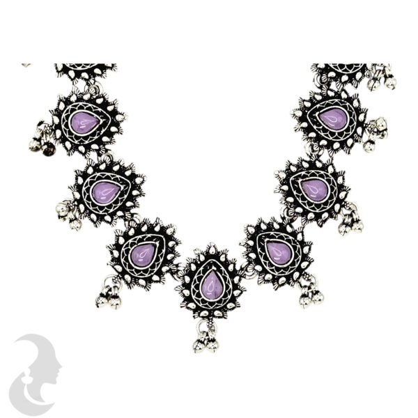 Necklace- Purple Stones- Metal Hangings- Studs, Product Code: V-1135 - Image 2