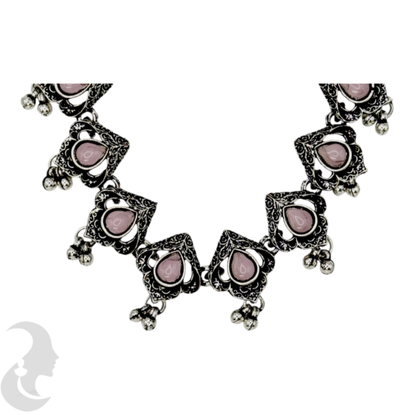 Necklace- Light Purple Stones- Metal Hangings- Studs, Product Code: V-1137 - Image 2