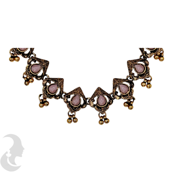 Necklace- Baby Pink Stones- Metal Hangings- Studs, Product Code: V-1138 - Image 2