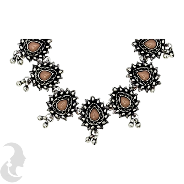 Necklace- Light Yellow Stones- Metal Hangings- Studs, Product Code: V-1139 - Image 2