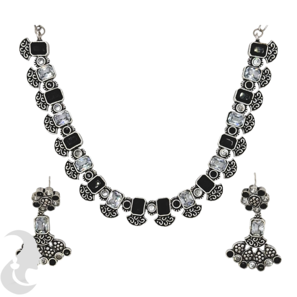 Silver Color- Black & Plain Stones - Studs, Product Code: V-1140