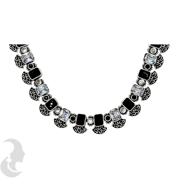 Silver Color- Black & Plain Stones - Studs, Product Code: V-1140 - Image 2