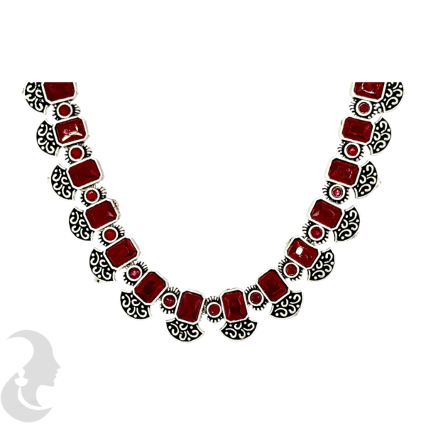 Silver Color- Ruby Color Stones- Unique Design- Studs, Product Code: V-1142 - Image 2