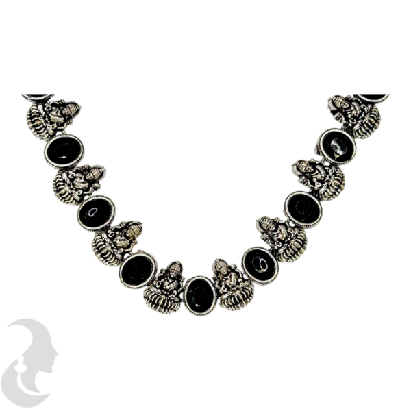 Short Necklace- 10 Lakshmi Design- Black Stones- Lakshmi Studs, Product Code: V-1143 - Image 2