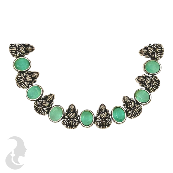 Short Necklace- 10 Lakshmi Design- Mint Stones- Lakshmi Studs, Product Code: V-1148 - Image 2