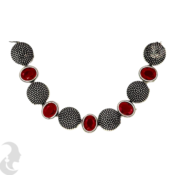 Short Necklace- Round Design- Ruby Color Stones- Studs With, Product Code: V-1150 - Image 2