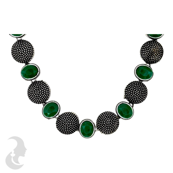 Short Necklace- Round Design- Green Color Stones- Studs With, Product Code: V-1151 - Image 2