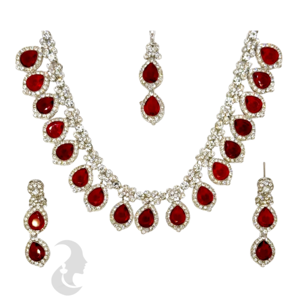 AD Necklace- Ruby Color Stones- With Maati & Studs, Product Code: V-1152