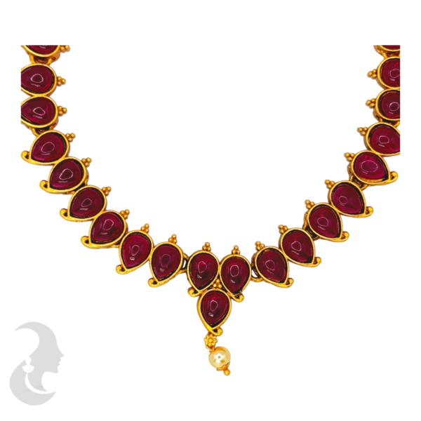 Gold Necklace - Red Stones-Studs, Product Code: V-1019 - Image 2