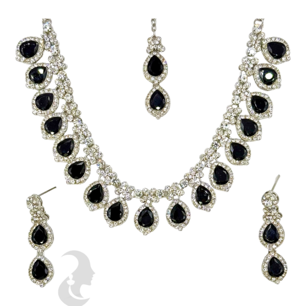 AD Necklace- Black Stones- With Maati & Studs, Product Code: V-1153