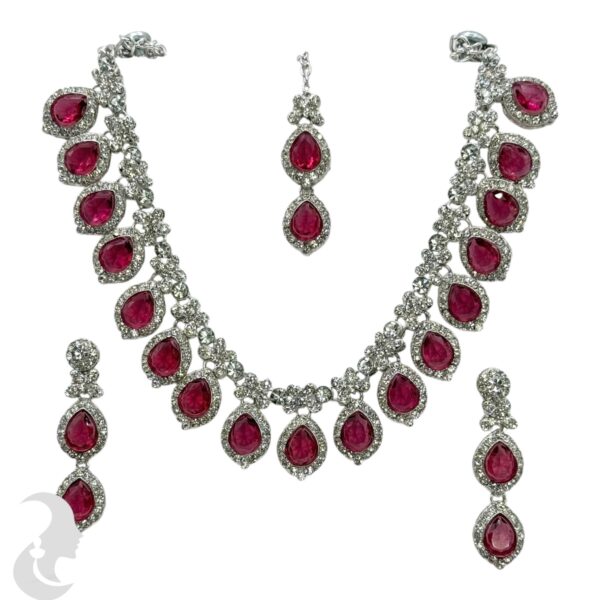 AD Necklace- Pink Stones- With Maati & Studs, Product Code: V-1154