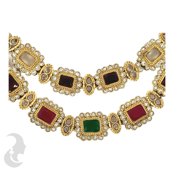 AD Double Layered Necklace-Multi Stones - Studs, Product Code: V-1002 - Image 2