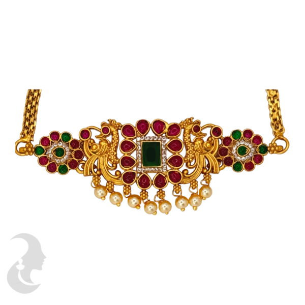 Choker - Green & Ruby Color Stones- Jhumkas, Product Code: V-1020 - Image 2