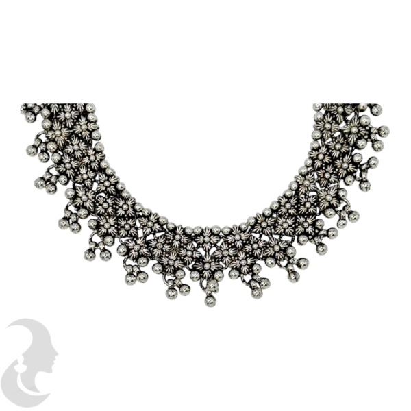 Silver Short Necklace- Flower Design- Studs- With Maati, Product Code: V-1163 - Image 2