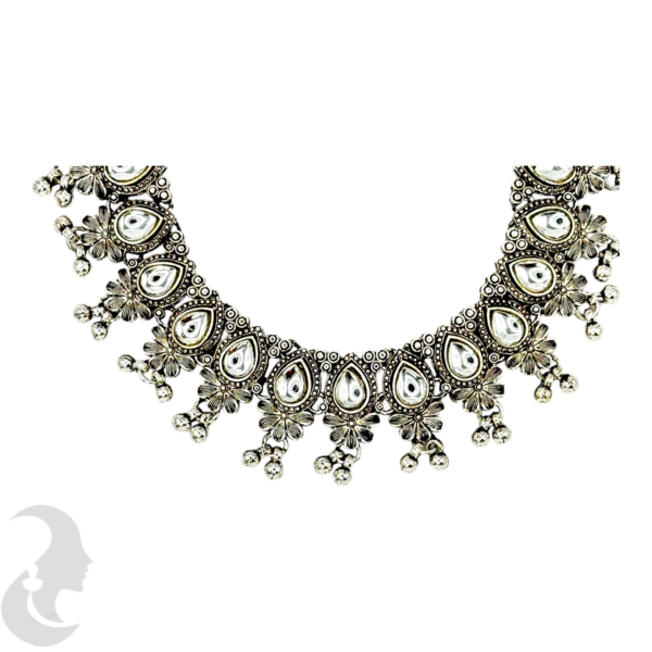 Silver Short Necklace- Gopi & Flower Design- Studs-  Maati, Product Code: V-1164 - Image 2