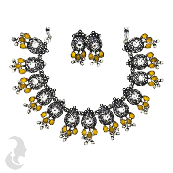 Black Silver Design- Yellow & Plain Color Stones- Studs, Product Code: V-1166