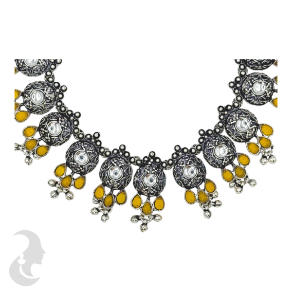 Black Silver Design- Yellow & Plain Color Stones- Studs, Product Code: V-1166 - Image 2