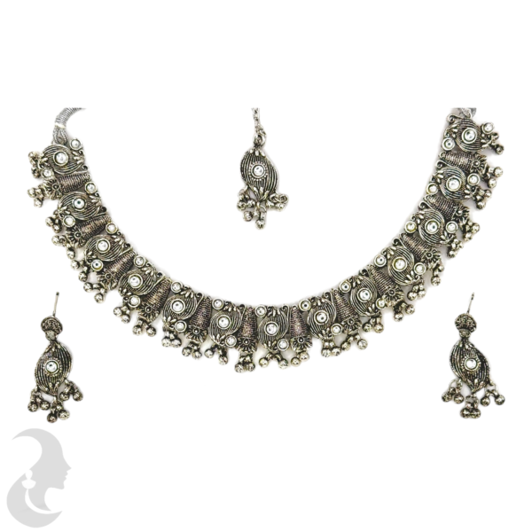 Black Silver Short Necklace- Plain Stones- Studs & Maati, Product Code: V-1169