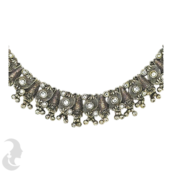 Black Silver Short Necklace- Plain Stones- Studs & Maati, Product Code: V-1169 - Image 2