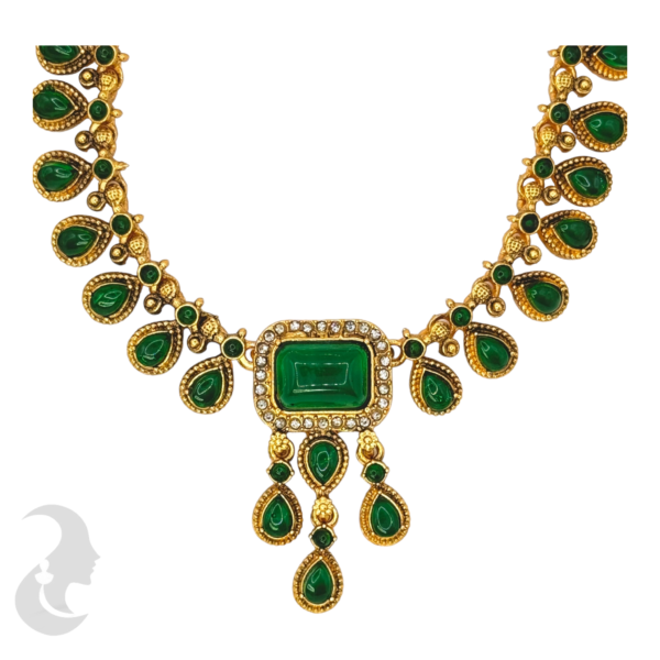 Gold Necklace - Green Color Stone- Studs, Product Code: V-1021 - Image 2