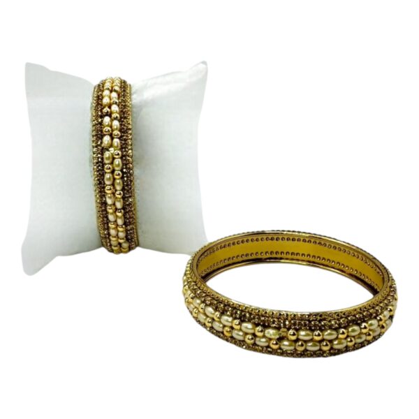 Gold Bangles-Pearl And Gold Beads-2 Bangles Set. Product Code:  V-1193