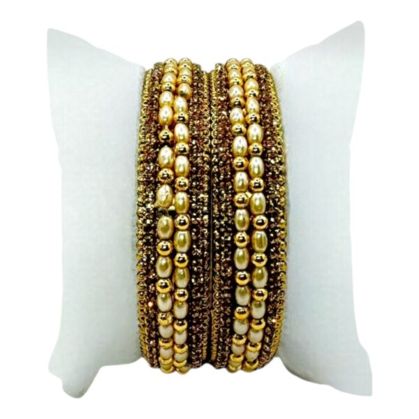 Gold Bangles-Pearl And Gold Beads-2 Bangles Set. Product Code:  V-1193 - Image 2