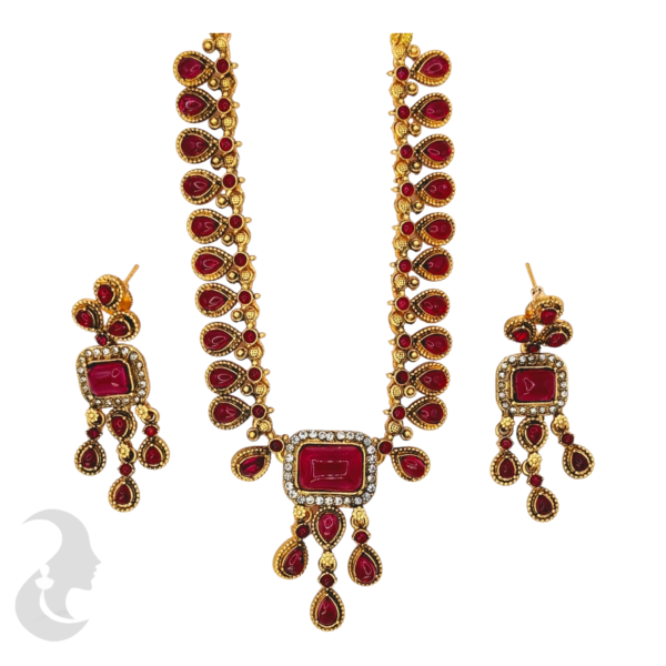 Gold Necklace - Red Stone-Studs, Product Code: V-1025