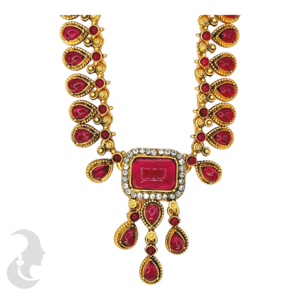 Gold Necklace - Red Stone-Studs, Product Code: V-1025 - Image 2